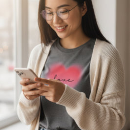 Triblenda Camiseta gráfica de corazón rosa difuso amor