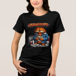 Triblenda Camiseta gráfica de estilo callejero de gato obses