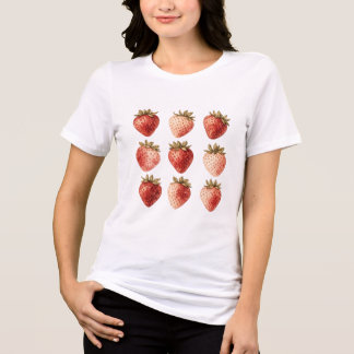 Triblenda Camiseta gráfica de fresas en acuarela vintage