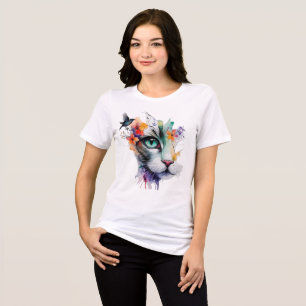 Triblenda Camiseta gráfica de gato con acuarela
