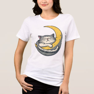 Triblenda Camiseta gráfica de gato lindo durmiendo en la lun