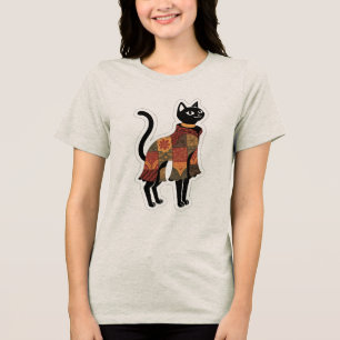 Triblenda Camiseta gráfica de gato negro con remiendo boho