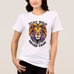 Triblenda Camiseta gráfica de león geométrico 'Stay Wild Nev