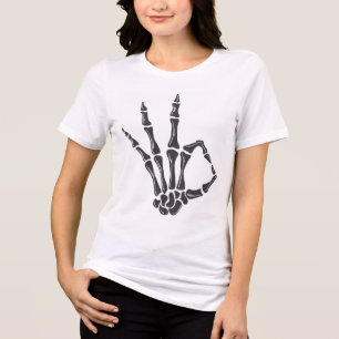Triblenda Camiseta gráfica de mano de esqueleto con signo OK
