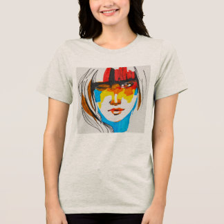 Triblenda Camiseta gráfica de mujer con retrato abstracto de