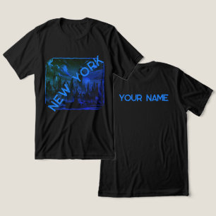 Triblenda Camiseta gráfica de nombre azul negro de Nueva Yor
