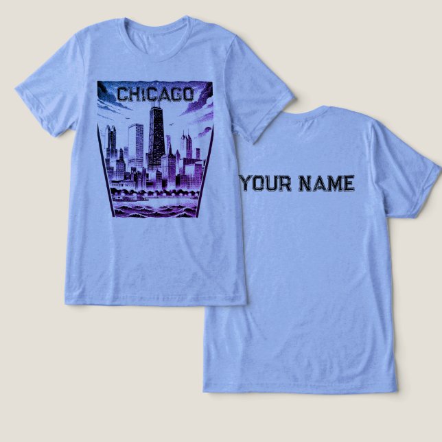 Triblenda Camiseta gráfica negra de Chicago (Diseño Anverso y Reverso)