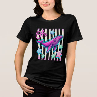 Triblenda Camiseta gráfica retro de ballena con ballena rosa