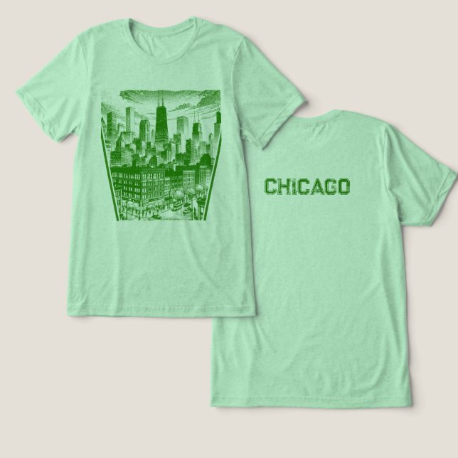 Triblenda Camiseta gráfica verde de Chicago (Diseño Anverso y Reverso)