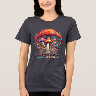 Triblenda Camiseta Hippy Boho Champiñón Paz Amor Vegana