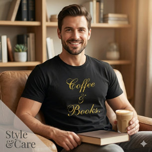 Triblenda Camiseta Hombres Texto Negro Café & Libros