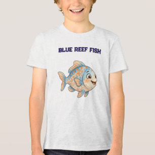 Triblenda Camiseta infantil de pez azul coral en acuarela li