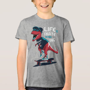Triblenda Camiseta infantil de T-Rex en skateboard genial