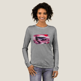 Triblenda Camiseta japonesa de scenery de mujer manga larga