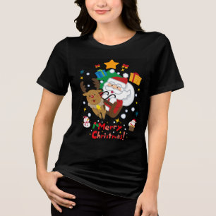 Triblenda Camiseta Jolly Santa Reno Estrella Feliz Navidad