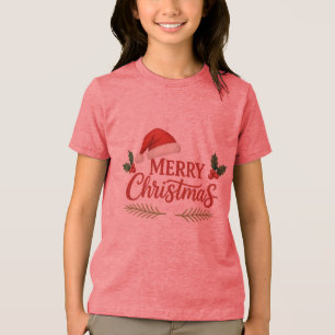 Triblenda Camiseta juvenil de Navidad Sombrero de Santa y Ho