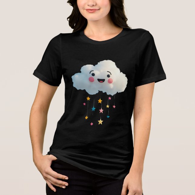 Triblenda Camiseta Kawaii Sonriente en la nube - Lluvia en l (Anverso)