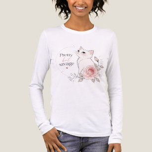 Triblenda Camiseta Linda Pero Salvaje Gato Blanco Rose