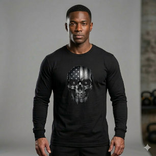 Triblenda Camiseta Manga Larga con Calavera de la Bandera Am