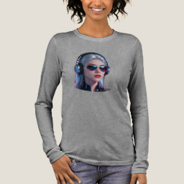 Triblenda Camiseta Manga Larga Cyberpunk DJ Girl Auriculares