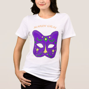 Triblenda Camiseta Mardi Gras Máscara de Gato Veneciana Mauv