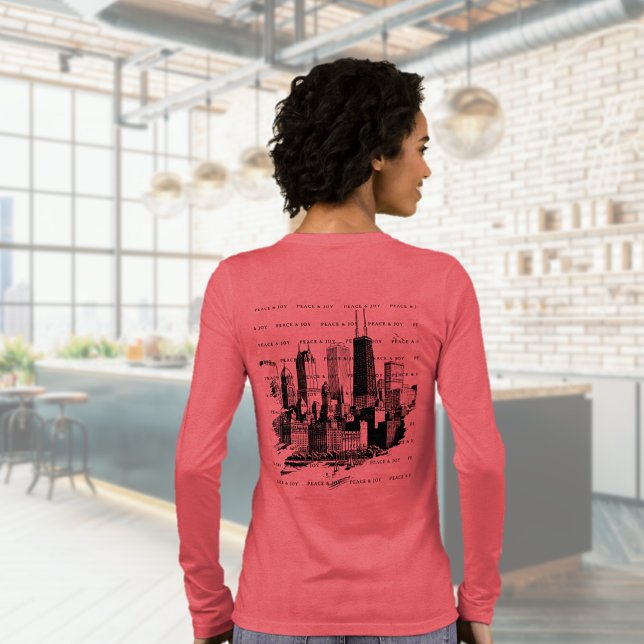 Triblenda Camiseta navideña Chicago Skyline Holiday (Merry Christmas Chicago Skyline Holiday T-shirt Tri-Blend Shirt (back))
