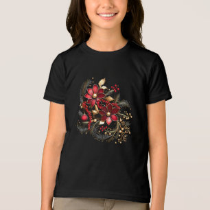 Triblenda Camiseta navideña de flores de decoración roja
