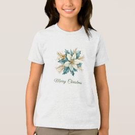 Triblenda Camiseta navideña de Navidades florales Verde azul