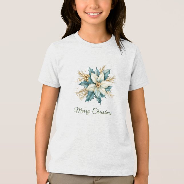 Triblenda Camiseta navideña de Navidades florales Verde azul (Anverso)