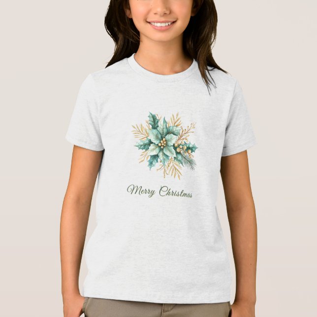 Triblenda Camiseta navideña de Navidades florales Verde azul (Anverso)