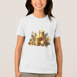 Triblenda Camiseta navideña para Navidades de velas de oro