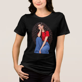 Triblenda Camiseta negra con arte de chica elegante