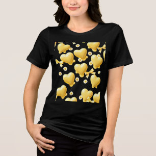 Triblenda Camiseta negra con corazones amarillos lindos - Pa