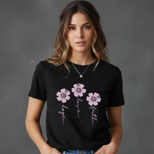 Triblenda Camiseta negra de flores de dandelón/Lavanda linda