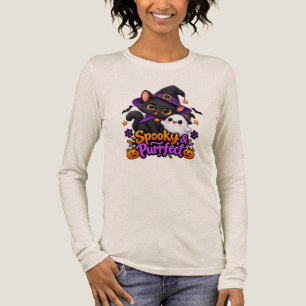 Triblenda Camiseta negra de Halloween de gato espeluznante y