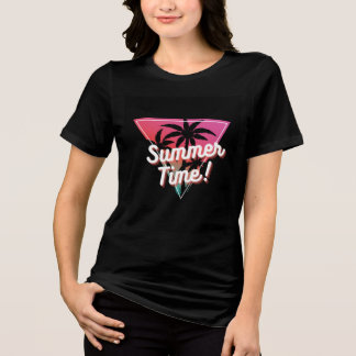 Triblenda Camiseta negra de media manga con diseño de verano