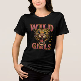 Triblenda Camiseta negra de mujer con gráfico de leopardo Wi