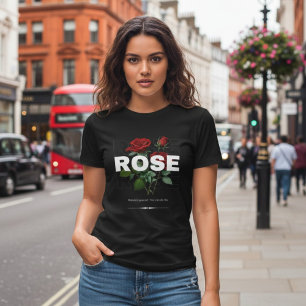 Triblenda Camiseta negra de mujer con rosa roja floral
