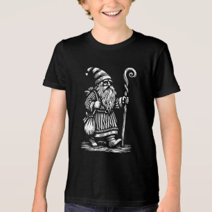 Triblenda Camiseta negra del chico de impresión blanca Gnome