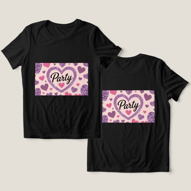Triblenda Camiseta negra Fiesta Corazones (Diseño Anverso y Reverso)