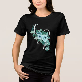 Triblenda Camiseta negra Floral LOVE | Camiseta de flores ro