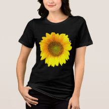 Camiseta negra sólida con girasol floreciendo vibr
