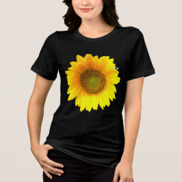 Triblenda Camiseta negra sólida con girasol floreciendo vibr