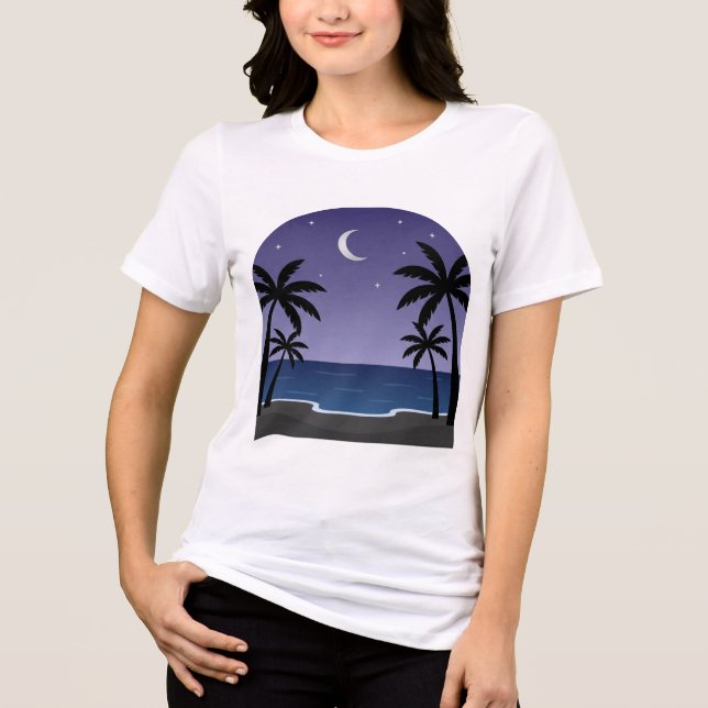 Triblenda Camiseta Night Beach – Luna sobre olas (Anverso)