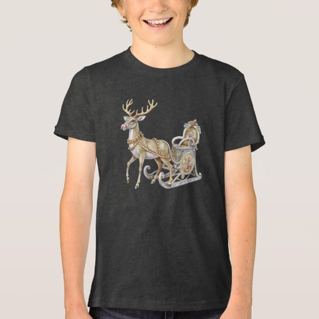 Triblenda Camiseta para niños de Reindeer Sleigh (Anverso)
