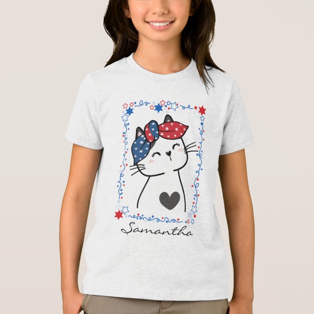 Triblenda Camiseta Patriótica Personalizada para Niños Gatos (Anverso)