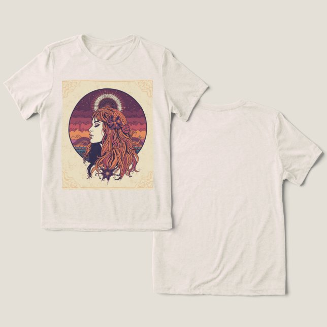 Triblenda Camiseta Poder Femenino Gráfico Tonos Joya Boho 70 (Diseño Anverso y Reverso)