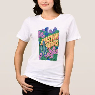 Triblenda Camiseta Retro Colorida de Austin Texas con Paisaj