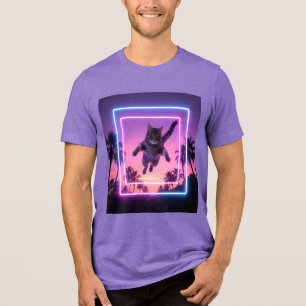 Triblenda Camiseta Retro con Silueta de Gato Neon Genial