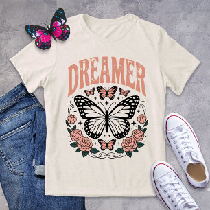 Triblenda Camiseta Retro Dreamer Butterfly y Rosas